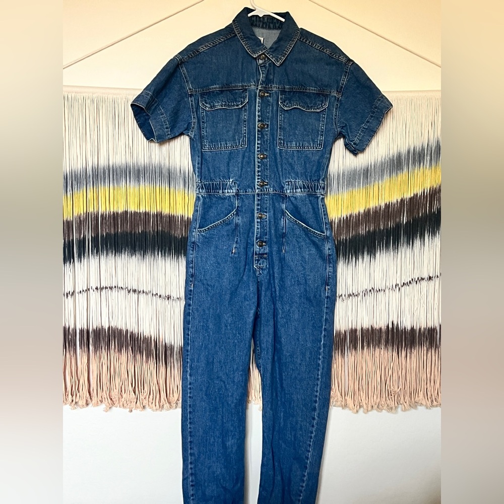 We The Free Blue Denim Jumpsuit
